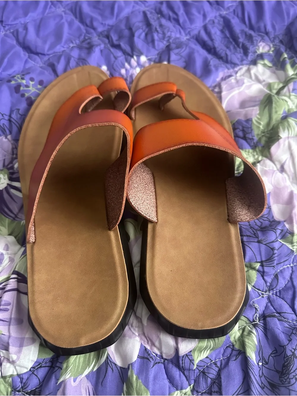 Men's Leather Slide Sandals in Cognac Brown